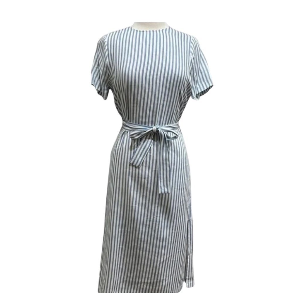 Jenni Kayne Blue and White Linen Striped Midi Dress Size S NWT